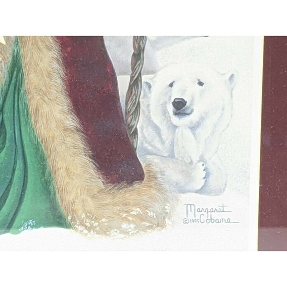 Santa Claus Polar Bears Print Framed Matted Glass Margaret Cobane 18 x 2… - Picture 5 of 6